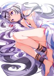 Rule 34 | 1girl, :o, absurdres, bare legs, bare shoulders, black choker, black hair, breasts, choker, dress, feather hair ornament, feathers, fire emblem, fire emblem engage, grey hair, hair ornament, highres, long hair, looking at viewer, multicolored hair, nintendo, open mouth, parted lips, petite, purple eyes, risumi (taka-fallcherryblossom), small breasts, solo, two-tone hair, very long hair, veyle (fire emblem), wavy hair