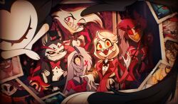 Rule 34 | 5girls, 6+boys, :d, adam (hazbin hotel), alastor (hazbin hotel), angel dust, animal ears, antlers, artist name, asymmetrical eyes, black bow, black bowtie, black choker, black eyes, black fur, black gloves, black hair, black headwear, black lips, black nails, black pants, black sclera, blonde hair, blurry edges, body fur, bow, bowtie, brown fur, cat, cat boy, cat ears, charlie morningstar, chinese commentary, choker, chromatic aberration, circle facial mark, coat, collared shirt, colored sclera, colored skin, commentary request, crossed arms, cyclops, dark-skinned female, dark skin, deer antlers, deer boy, deer ears, deer tail, egg bois, elbow gloves, everyone, eyepatch, facial mark, fangs, film grain, fleshbd99, frown, furry, furry male, gloves, glowing, glowing eyes, gold teeth, grey skin, grin, group picture, hair bow, hair over one eye, half-closed eye, hand up, hat, hazbin hotel, highres, holding, holding microphone, horns, husk (hazbin hotel), jacket, keekee (hazbin hotel), key, light particles, long hair, long sleeves, looking at viewer, lucifer morningstar (hazbin hotel), microphone, mismatched sclera, monocle, monster boy, monster girl, multi-tied hair, multicolored hair, multiple boys, multiple girls, nail polish, niffty (hazbin hotel), object head, one-eyed, open mouth, outstretched arm, pants, photo (object), pink gloves, pink jacket, pink sclera, red-tinted eyewear, red bow, red bowtie, red eyes, red hair, red jacket, red sclera, red shirt, red wings, rosie (hazbin hotel), sera (hazbin hotel), sharp teeth, shirt, short hair, short sleeves, signature, sir pentious, sleeping, smile, solid eyes, striped coat, suspenders, tail, teeth, television, tinted eyewear, top hat, traditional bowtie, two-tone fur, two-tone hair, vaggie, vintage microphone, vox (hazbin hotel), water drop, white fur, white hair, white shirt, white skin, wings, yellow eyes, yellow sclera, yellow teeth