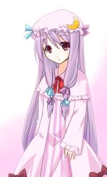 Rule 34 | 1girl, amagu, bad id, bad pixiv id, crescent, crescent hat ornament, female focus, gradient background, hat, hat ornament, highres, long hair, patchouli knowledge, purple eyes, purple hair, solo, standing, touhou, white background