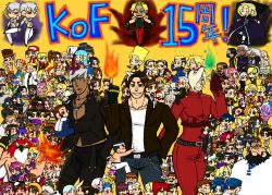 Rule 34 | absurdres, blouse, copyright name, dark-skinned male, dark skin, everyone, fatal fury, fire, garou: mark of the wolves, hand on own hip, highres, pyrokinesis, shirt, tagme, the king of fighters, white shirt