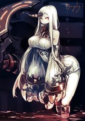 Rule 34 | 10s, 1girl, abyssal ship, breasts, detached sleeves, dress, female focus, genyaky, horns, kantai collection, large breasts, long hair, ribbed dress, seaport princess, single horn, solo, white hair