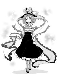 Rule 34 | 1girl, ascot, bow, character name, character sheet, closed mouth, commentary request, dot nose, frills, full body, greyscale, hagoromo, hat, hat bow, hat ribbon, high-waist skirt, highres, long skirt, long sleeves, looking at viewer, monochrome, nagae iku, ribbon, shawl, shoes, short hair, signature, simple background, skirt, smile, solo, split mouth, standing, swept bangs, tanasuke, textless version, touhou, variant set, white background, wing collar