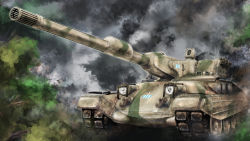 Rule 34 | caterpillar tracks, commentary request, day, highres, military, military vehicle, motor vehicle, no humans, rinoceronte, smoke, tank, tree, vehicle focus, world of tanks, yoyokkun