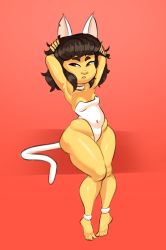 Rule 34 | animal ears, asian, ass, bikini, blonde hair, breasts, cat-o-ninetails, cat ears, cat tail, clothes, feet, highres, huge ass, simple background, small breasts, swimsuit, tail, thick thighs, thighs, toes, waist, wide hips