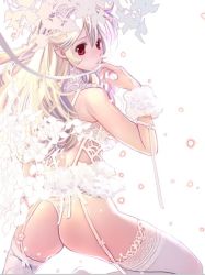 Rule 34 | 1girl, bad id, bad twitter id, blush, breasts, corrin (female) (fire emblem), corrin (fire emblem), fire emblem, fire emblem fates, kero sweet, lingerie, long hair, looking at viewer, nintendo, pointy ears, red eyes, underwear, white background, white hair