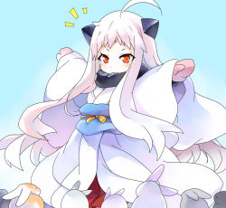 Rule 34 | 10s, 1girl, abyssal ship, ahoge, alternate costume, bad id, bad pixiv id, rabbit, colored skin, covered mouth, horns, japanese clothes, kantai collection, kimono, long hair, mittens, northern ocean princess, orange eyes, outstretched arms, spread arms, white hair, white skin, yostxxx