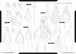 Rule 34 | 00s, 1girl, artbook, ass, back, breasts, butt crack, character sheet, female focus, ingrid (taimanin asagi), kagami hirotaka, large breasts, lilith-soft, long hair, looking at viewer, lying, moaning, monochrome, nipples, no bra, nude, official art, scan, sex, simple background, sweat, taimanin (series), taimanin asagi, text focus, weapon