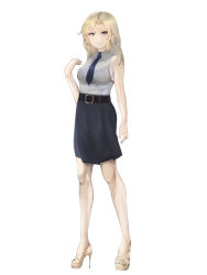 Rule 34 | 1girl, bare legs, belt, black belt, black necktie, black skirt, blonde hair, breasts, commentary request, dress shirt, full body, grey eyes, high heels, highres, hornet (kancolle), kantai collection, large breasts, ld (luna dial398), long hair, looking at viewer, necktie, one-hour drawing challenge, pencil skirt, shirt, simple background, skirt, sleeveless, sleeveless shirt, solo, toeless footwear, white background, white footwear, white shirt