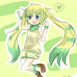 Rule 34 | blue eyes, digimon, green hair, heart, long hair, open mouth, personification, terriermon