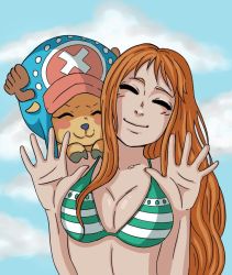 Rule 34 | 1girl, breasts, nami (one piece), one piece, reindeer, smile, tail, tony tony chopper