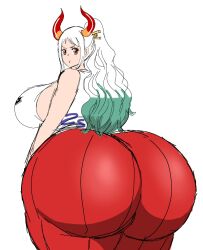 Rule 34 | 1girl, ass, highres, horns, huge ass, looking back, momijizx, one piece, pout, tagme, white hair, yamato (one piece)