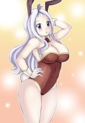 Rule 34 | animal ears, blue eyes, breasts, bunny outfit, dmayaichi, fairy tail, fake animal ears, gloves, highres, large breasts, mirajane strauss, playboy bunny, rabbit ears, rabbit tail, tail, white hair