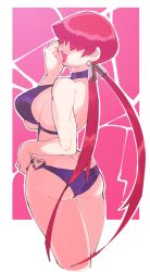 Rule 34 | 1girl, ass, bikini, breasts, earrings, hair over eyes, heart ring swimsuit, highres, inkerton-kun, jewelry, large breasts, lipstick, long hair, makeup, open mouth, red hair, shermie (kof), sideboob, solo, split ponytail, swimsuit, the king of fighters