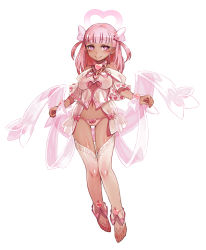 Rule 34 | 1girl, angel, babydoll, bare shoulders, barefoot, blush, breasts, center opening, character profile, cleavage, clothing cutout, dark-skinned female, dark skin, flying, full body, groin, hair ornament, hair ribbon, heart, heart-shaped pupils, heart cutout, heart hair ornament, heart pendant, heart print, highres, houri, houri (monster girl encyclopedia), jewelry, kenkou cross, lingerie, long hair, looking at viewer, medium breasts, midriff, monster girl, monster girl encyclopedia, navel, negligee, official art, panties, pink eyes, pink hair, pink panties, ribbon, scarf, shadow, simple background, smile, solo, symbol-shaped pupils, tan, thighhighs, underwear, underwear only, white background, white thighhighs, wrist cuffs