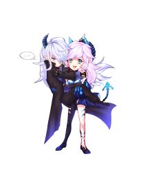 Rule 34 | ..., 1boy, 1girl, bad id, bad pixiv id, carrying, ciel (elsword), clawed gauntlets, crown, demon girl, demon horns, demon tail, demonio (elsword), diabla (elsword), earrings, elsword, fang, highres, horns, jewelry, luciela r. sourcream, pointy ears, princess carry, smile, star-shaped pupils, star (symbol), symbol-shaped pupils, tail, tattoo, white hair, xes (xes 5377)