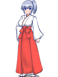 Rule 34 | blue eyes, breasts, japanese clothes, large breasts, miko, ponytail, rethnick, smile, sura shrine maiden