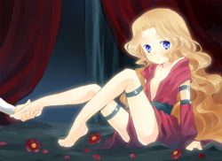 Rule 34 | 00s, 1girl, bad id, bad pixiv id, barefoot, bed, blue eyes, brown hair, code geass, detached sleeves, ecocube, eka eri, feet, flat chest, flower, holding another&#039;s foot, long hair, nunnally vi britannia, sitting, solo focus, toes