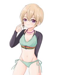 1girl blush highres kimi_no_koto_ga_dai_dai_dai_dai_daisuki_na_100-nin_no_kanojo kubemasaya short_hair smile sutou_iku swimsuit