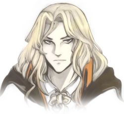 Rule 34 | 1boy, absurdres, alucard (castlevania), bishounen, black eyes, cape, castlevania (series), close-up, closed mouth, dhampir, hair between eyes, half-human, highres, lips, long hair, looking at viewer, male focus, pale skin, portrait, simple background, solo, tridisart, undead, vampire, white background, white hair