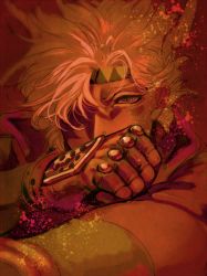 Rule 34 | 1boy, caesar anthonio zeppeli, facial mark, feather hair ornament, feathers, fingerless gloves, gloves, feather hair ornament, headband, jojo no kimyou na bouken, male focus, muted color, solo, sujiko (125motimoti)