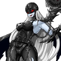 Rule 34 | chain, digimon, fallen angel, highres, ladydevimon, mask, red eyes, wings