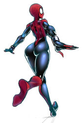 Rule 34 | 1girl, artist request, ass, highres, marvel, mask, may parker, simple background, spider-girl, spider-man (series), thick thighs, thighs