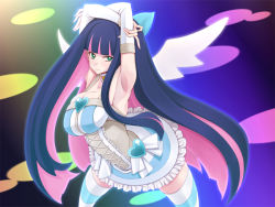 Rule 34 | 10s, angel, arms up, breasts, cleavage, green eyes, inu1tou, multicolored hair, panty &amp; stocking with garterbelt, pink hair, purple hair, stocking (psg), two-tone hair, wings