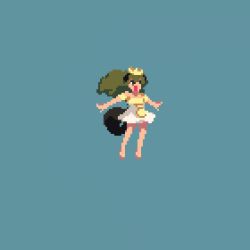 Rule 34 | 1girl, animated, barefoot, crown, dragon tail, floating, green hair, jtangc, magic circle, maiden and spell, pixel art, tail, video, video
