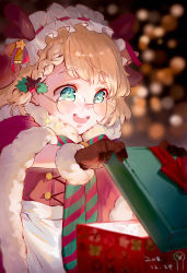 Rule 34 | 1girl, :d, aged down, bad id, bad pixiv id, blonde hair, blue eyes, blurry, blush, bokeh, box, braid, christmas, christmas present, dated, depth of field, fur trim, g36 (every child&#039;s x&#039;mas dream) (girls&#039; frontline), g36 (girls&#039; frontline), gift, gift box, girls&#039; frontline, glasses, gloves, hair ornament, happy, highres, maid headdress, official alternate costume, open mouth, opening, single braid, smile, solo, striped neckwear, two-tone ribbon, yiyiqiany