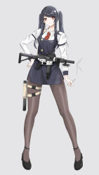 Rule 34 | 1girl, absurdres, bartender, cigarette, cocktail, cocktail glass, colt 9mm smg, commentary request, copyright name, crossover, cup, drinking glass, girls&#039; frontline, gun, handgun, highres, holstered, jill stingray, long hair, magazine (weapon), miniskirt, necktie, pantyhose, purple hair, red eyes, rynn (rynn cube), scope, skirt, smoking, solo, submachine gun, suppressor, twintails, va-11 hall-a, weapon
