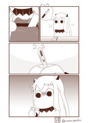 Rule 34 | 10s, 1girl, abyssal ship, backpack, bag, comic, commentary, greyscale, highres, kantai collection, mechanical pencil, monochrome, moomin, muppo, northern ocean princess, notebook, pen, pencil, sazanami konami, thought bubble, translated