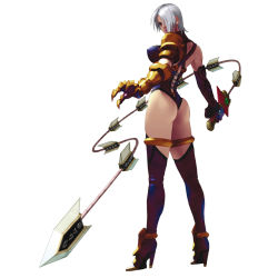 Rule 34 | 1girl, ass, bare hips, boots, full body, high heels, highres, isabella valentine, kawano takuji, official art, shoes, short hair, simple background, solo, soul calibur, soulcalibur, soulcalibur ii, standing, sword, thigh boots, thighhighs, weapon, whip, whip sword, white hair