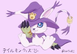 Rule 34 | 1girl, animal ears, cat, cat ears, cosplay, digimon, digimon (creature), female focus, gloves, highres, holy ring, jewelry, looking at viewer, ring, sitting, solo, tail, tailmon, wizarmon, wizarmon (cosplay)