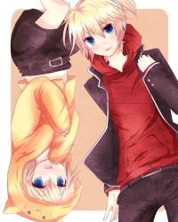 Rule 34 | 1boy, 1girl, :3, bad id, bad pixiv id, blonde hair, blue eyes, blush, brother and sister, highres, kagamine len, kagamine rin, monako, short hair, shorts, siblings, smile, twins, vocaloid