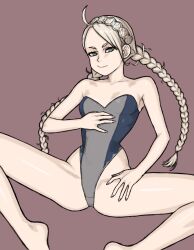 Rule 34 | 1girl, ahoge, bare shoulders, blue eyes, braid, commission, feet out of frame, fingernails, fire emblem, fire emblem fates, highres, long fingernails, long hair, low twin braids, low twintails, nina (fire emblem), nintendo, parted bangs, solo, twin braids, twintails, two-tone one-piece swimsuit, wabaki, white hair