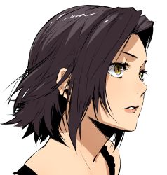 Rule 34 | 1girl, absurdres, baccano!, black hair, chane laforet, enami katsumi, eyelashes, highres, lips, parted lips, portrait, short hair, solo, white background, yellow eyes