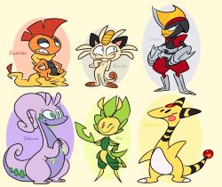 Rule 34 | ampharos, antennae, armor, bisharp, black eyes, cat, closed mouth, creatures (company), dragon, forehead jewel, frown, game freak, gen 1 pokemon, gen 2 pokemon, gen 5 pokemon, gen 6 pokemon, goodra, green eyes, hood, hoodie, leavanny, lumspark, meowth, mohawk, nintendo, no humans, pokemon, pokemon (creature), red eyes, red hair, scrafty, smile, standing, tongue, tongue out, toon (style), whiskers