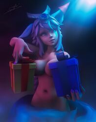 Rule 34 | 1girl, 3d, blue eyes, box, christmas, commentary, english commentary, gift, gift box, io (paladins), luninsfw, paladins, self-upload, solo, source filmmaker (medium)