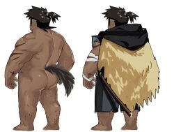 Rule 34 | 1boy, ass, bara, character request, character sheet, dark-skinned male, dark skin, dog tail, dyzd1, facing away, from behind, full body, highres, male focus, muscular, muscular male, scar, standing, tail, tamacolle, translation request, variations