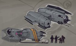 Rule 34 | 4others, ambiguous gender, assault visor, black gloves, cable, commentary, english commentary, galactic empire, gloves, grey background, helmet, highres, ladder, menzel, multiple others, multiple views, original, refueling, ruben, spacecraft, star wars, thumbs up, tungsten hale, vehicle focus
