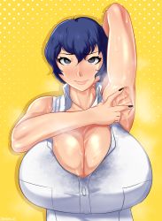 Rule 34 | 1girl, armpits, artist request, female focus, highres, persona, persona 4, shirogane naoto, smell, solo, sweat, tagme