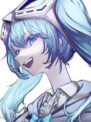 Rule 34 | 1girl, absurdres, arahashi tabi, blue eyes, blue hair, center frills, commentary request, frilled shirt, frills, goggles, goggles on head, grey jacket, highres, jacket, korean commentary, lone nape hair, long hair, looking at viewer, open mouth, pungson mori, shirt, siblings, sideways glance, smug, snow goggles, solo, stellive, twins, twintails, upper body, v-shaped eyebrows, virtual youtuber, white shirt
