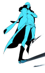 Rule 34 | 1boy, amputee, blue theme, crossed arms, full body, jacket, jacket on shoulders, kuzan (aokiji), male focus, mocchiri oyaji, monochrome, one piece, simple background, solo, source, standing, sunglasses, white background