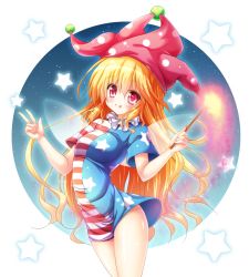 Rule 34 | 1girl, adapted costume, american flag dress, bottomless, breasts, clownpiece, cowboy shot, dress, fairy wings, hat, highres, jester cap, long hair, naked shirt, no legwear, osashin (osada), pink eyes, print dress, revision, shirt, short dress, small breasts, smile, solo, star (symbol), striped clothes, striped dress, thighhighs, tongue, tongue out, torch, touhou, v, very long hair, wings, zettai ryouiki