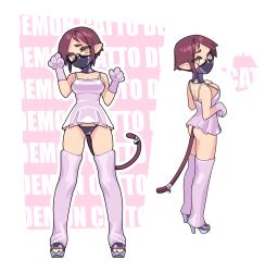 Rule 34 | 1girl, animal hands, bell, breasts, camisole, cat, chikuwa fan973, cleavage, commentary, elbow gloves, english commentary, engrish commentary, glasses, gloves, high heels, highres, large breasts, mask, mouth mask, no pants, orange eyes, original, paw gloves, pink camisole, pink gloves, pink theme, pointy ears, purple hair, semi-rimless eyewear, tail, tail bell, tail ornament, toeless legwear, under-rim eyewear