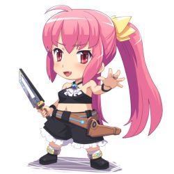 Rule 34 | 1girl, fang, knife, meow (nekodenki), midriff, original, pink eyes, pink hair, ponytail, solo, weapon