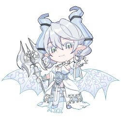 Rule 34 | 1girl, breasts, chibi, cleavage, demon girl, demon wings, detached collar, duel monster, earrings, female focus, grey eyes, grey hair, highres, holding, holding weapon, jewelry, looking at viewer, lovely labrynth of the silver castle, low wings, medium breasts, nernnernneru, pointy ears, short hair, tagme, transparent wings, weapon, wings, yu-gi-oh!