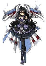 Rule 34 | 1girl, artist request, bare shoulders, black hair, black pantyhose, black skirt, boots, detached sleeves, elbow gloves, frilled skirt, frills, full body, gloves, gothic lolita, lolita fashion, long hair, official art, oshiro project:re, oshiro project:re, pantyhose, skirt, solo, thigh boots, thighhighs, torn clothes, torn gloves, transparent background, tsuwano (oshiro project), very long hair, wavy hair, yellow eyes