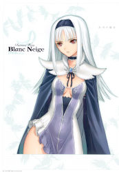 Rule 34 | 1girl, absurdres, blanc neige, breasts, cape, cleavage, hairband, highres, long hair, official art, red eyes, sega, shining (series), shining wind, solo, tony taka, white hair