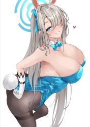 Rule 34 | 1girl, armpits, ass, asuna (blue archive), asuna (bunny) (blue archive), blue archive, blue eyes, bow, bowtie, breasts, cleavage, hair ribbon, heart, highres, large breasts, leotard, long hair, mole, mole on breast, mutou mame, pantyhose, playboy bunny, rabbit ears, rabbit tail, ribbon, solo, tagme, very long hair, white background